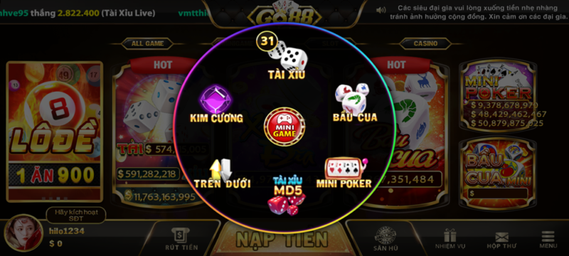 Tính năng nổi bật tại tựa game Bầu Cua Mini của Go 88
