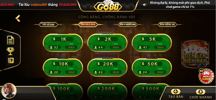 Các bước tham gia game bài tiến lên trong Go88